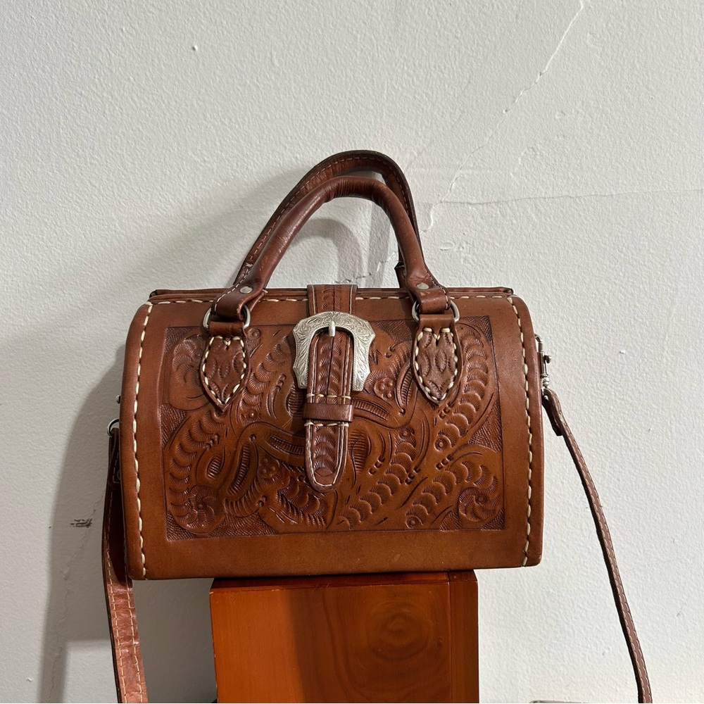 Vintage Force Ten Handmade Tooled Leather Doctor's Satchel Bag Western Boho